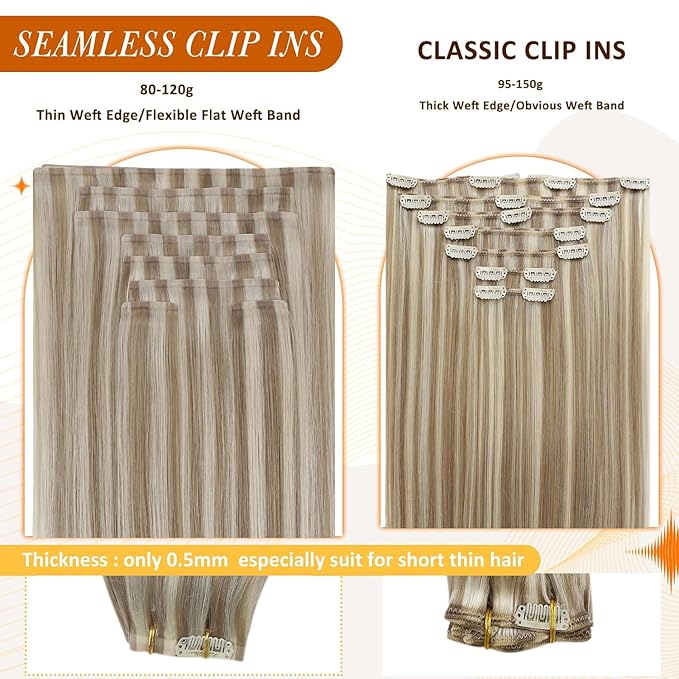 Full Shine Clip in Hair Extensions Real Human Hair Highlights Blonde 22 Inch Remy Human Hair Clip in Extensions Golden Blonde Mix Light Blonde Invisible Real Hair for Women 8 PCS 120 G
