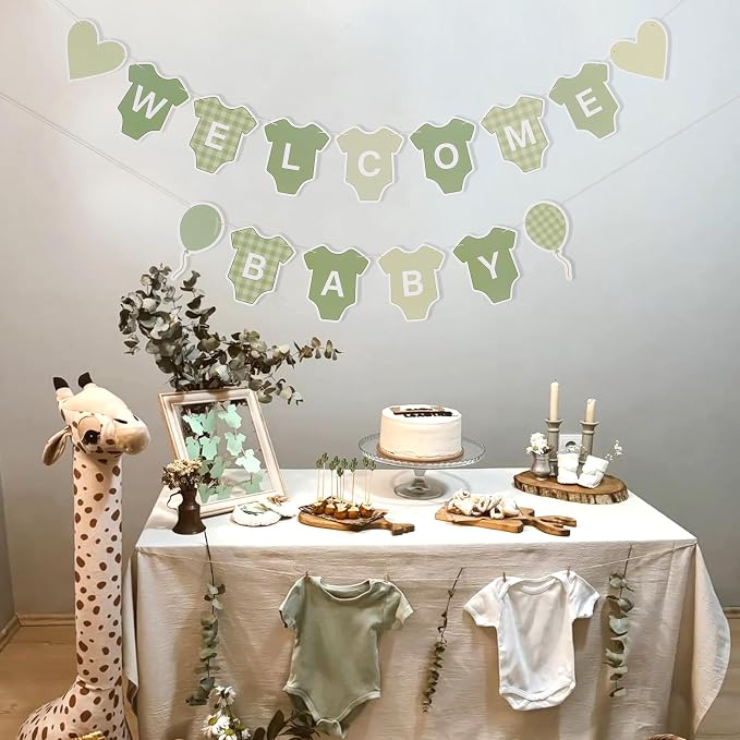 Green Gingham Baby Shower Banner - Image 5