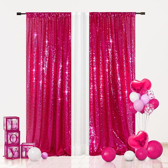 Eternal Beauty Hot Pink Sequin Backdrop Curtains, 2 Panels 2x8FT | 3mm Sparkle by EternalBeauty