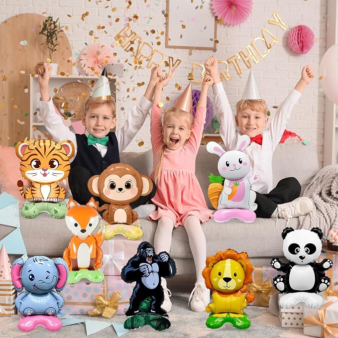 8-Piece 3D Foil Wildlife Balloon Set—Freestanding Jungle Animal Set: Lion - Image 6