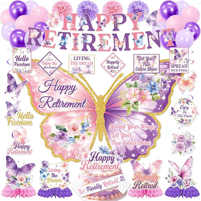 Retirement Party Decorations for Women, Butterfly Retirement Decorations | by KOTLMIGHT