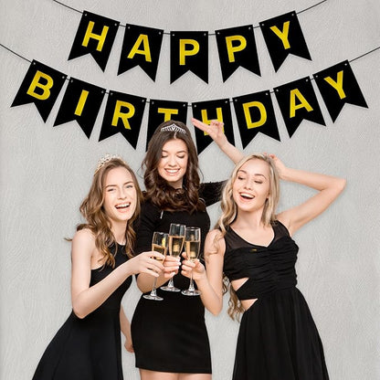 Pre-Strung Black and Gold Happy Birthday Banner Sign - Image 6