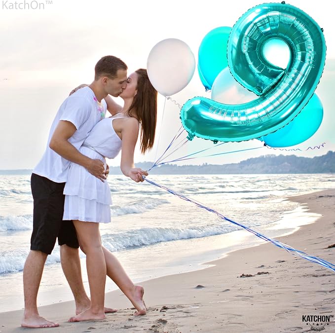 KatchOn Foil Teal Blue Number 9 Balloon - Image 7