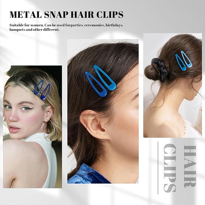 20 PCS Metal Snap Hair Clips Water Drop No Slip Barrettes for Women Bright Small Hair Clips For Thick And Thin Fine Hair,Multiple Blue,1.97 x 0.5 In.