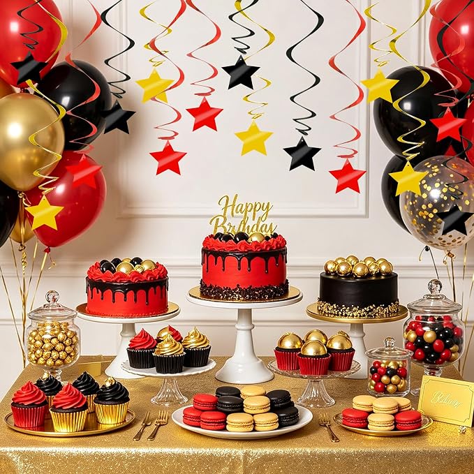 BEISHID Black Red Gold Stars Hanging Swirls Pre-Strung Stars Hanging Decorations - Image 5
