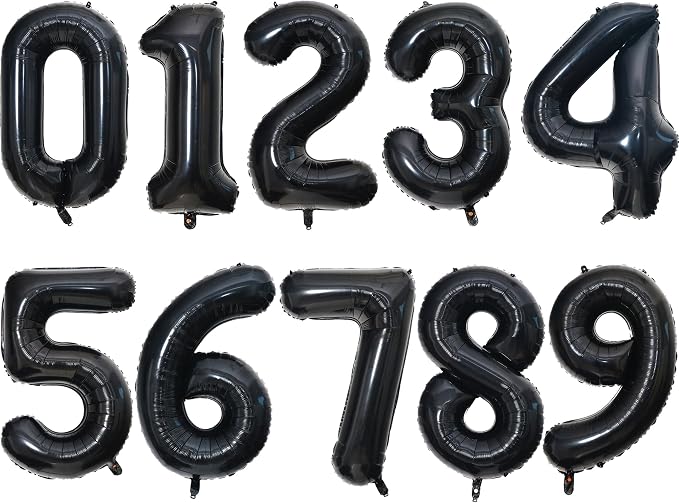 2 Set 20 Pcs 0-9 Black Number Balloons 16 Inch Black Number Mylar Foil Balloons by Unknown