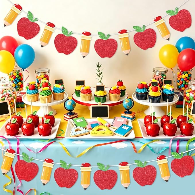 Hooqict 2 Pieces Back to School Pencil and Apple Banner Decorations Welcome - Image 8