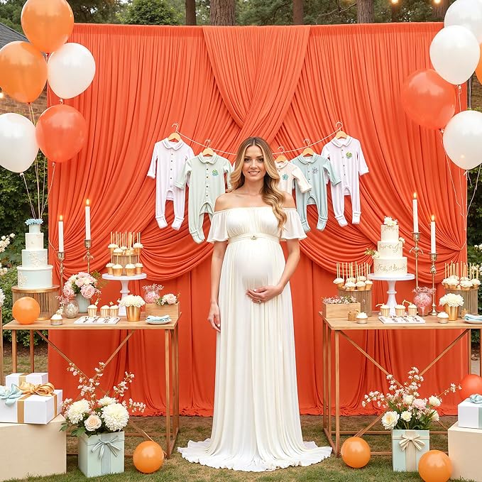50 ft x 10 ft Wrinkle Free Orange Backdrop Curtain - Image 7