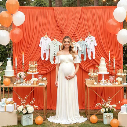 50 ft x 10 ft Wrinkle Free Orange Backdrop Curtain - Image 7