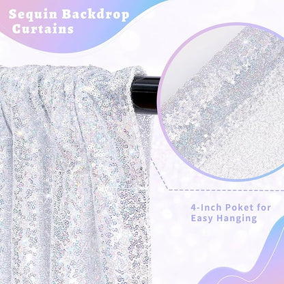 Laser Silver Sequin Backdrop Curtains 4 Pcs 2ftx8ft Glitter Fabric | Sparkly - Image 5