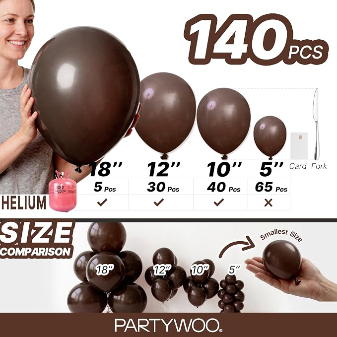 PartyWoo Dark Brown Balloons 4pcs Boho Coffee Neutral Fall Color | 18 12 10 5 - Image 6