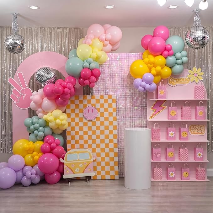 Boho Rainbow Balloons 60 Pcs Hippie Floral Wildflower Retro Pink Green Yellow - Image 4