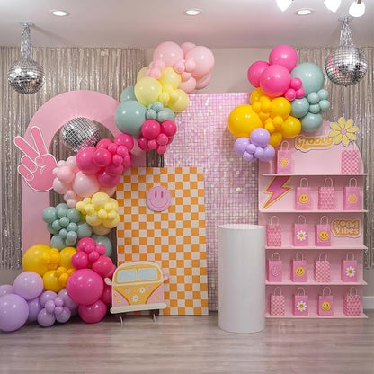 Boho Rainbow Balloons 60 Pcs Hippie Floral Wildflower Retro Pink Green Yellow - Image 4