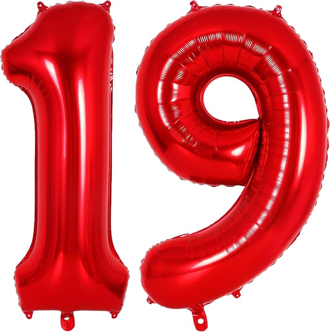 Red Number 19 Balloons, 40 Inch Big Large Foil Number Balloons, Jumbo Giant by AIQINHU