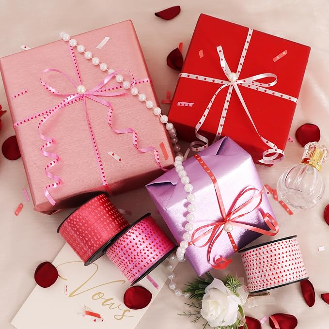 BEISHIDA Heart Printed Ribbon, Balloon String 3 Rolls 100 Yards - Image 5
