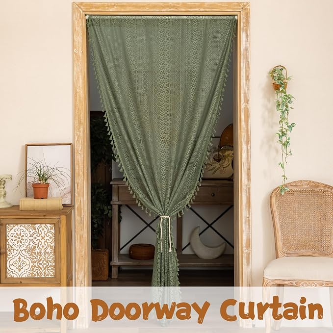 Sutuo Home Olive Green Boho Doorway Curtains - Image 2