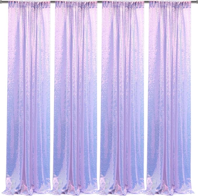 2×8FT-4PCS Mermaid Purple Sequin Backdrop Curtains Panels, Photography Backdrop - Image 8