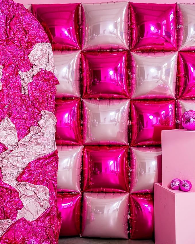 Hot Pink Square Foil Balloon Wall - Image 8