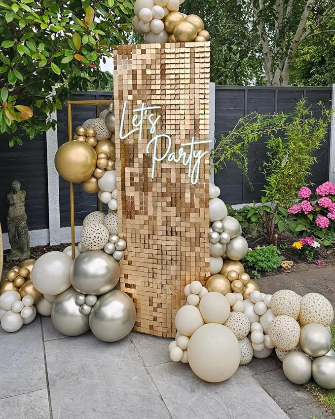Shimmer Wall Backdrop Light Gold Wall Panels 12Pcs Square Sequin Shimmer Wall - Image 3