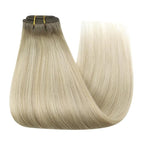 YoungSee Clip in Hair Extensions Real Human Hair Blonde Ombre Clip in Human Hair Extensions Ombre Ash Blonde Mix Platinum Blond Clip on Hair Extension for Women Dyable Remy Hair 120G 7pcs 18Inch