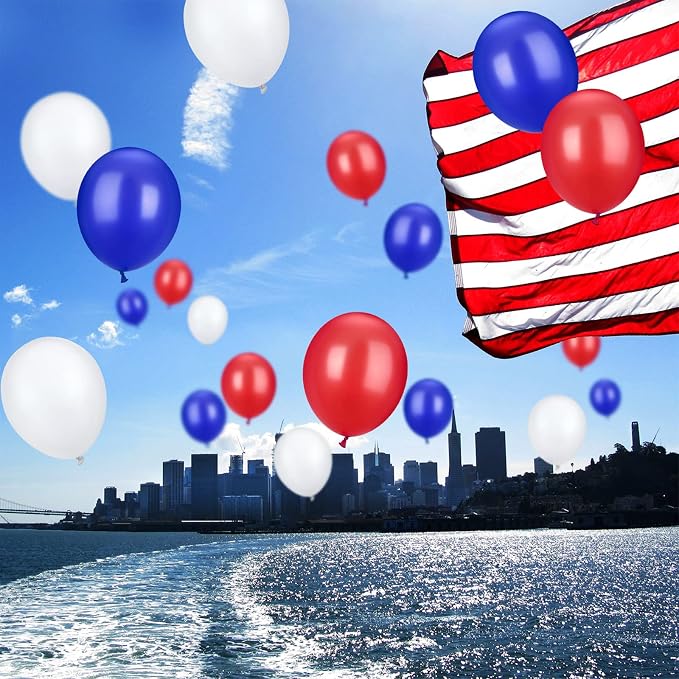TecUnite 100 Pcs Red White and Blue Latex Balloons, 6.6 Inch Patriotic Balloons - Image 3