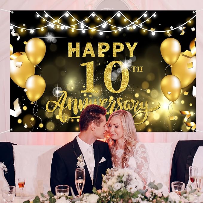 WeBenison Happy 10th Anniversary Backdrop 10th Wedding Anniversary Photography - Image 6