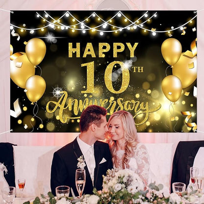 WeBenison Happy 10th Anniversary Backdrop 10th Wedding Anniversary Photography - Image 6