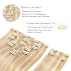 WENNALIFE Hair Extensions Clip In, 9pcs 18inch 150g Dirty Blonde Highlighted Bleach Blonde Thicker Clip In Hair Extensions Real Human Hair Remy hair extension Double Weft Clip in Human Hair Extensions