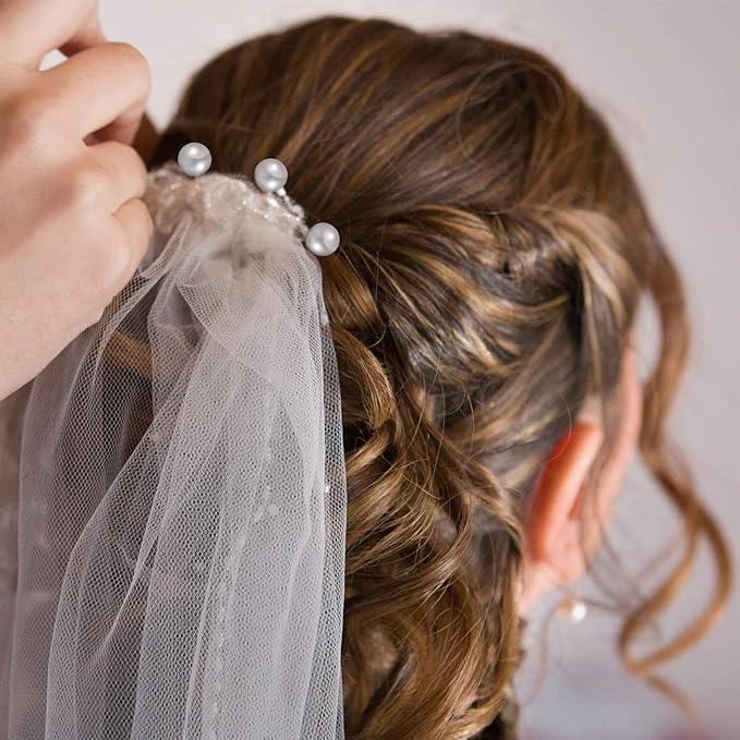 32 Pieces Wedding Pearl Hair Pins Bridal Pearl Rhinestone Hair Pins Hair Accessories U Shape Barrette for Bride Bridesmaid Women Girls (Silver)