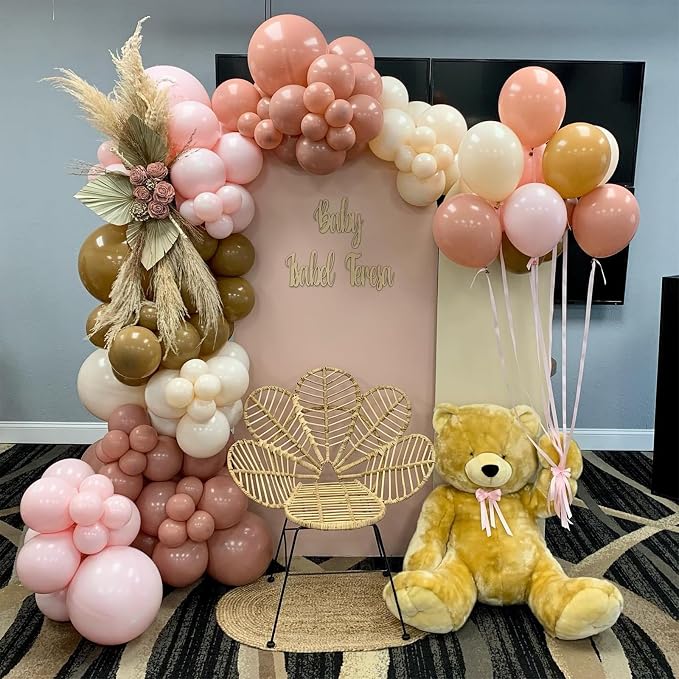 Boho Blush Pink Brown Balloons, 12-Inch Retro Blush Brown Beige Latex Balloons - Image 4