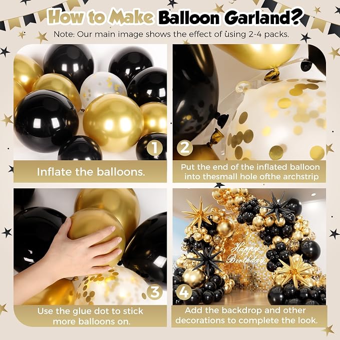 Black and Gold Balloon Arch Garland Kit 153pcs - Image 3