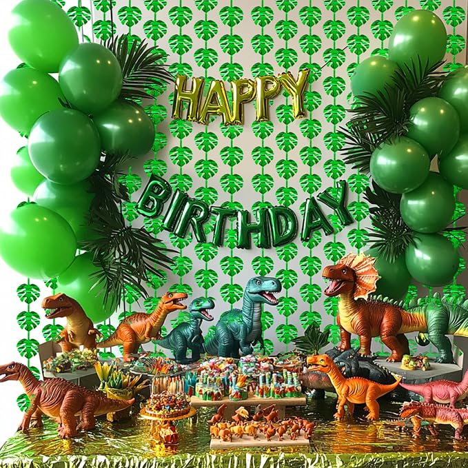 2 Packs Jungle Leaf Foil Fringe Curtain, Baby Shower, Hawaiian Aloha Luau Party - Image 2
