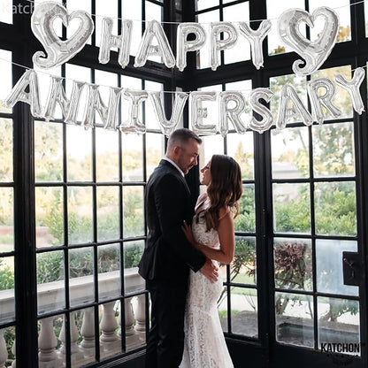KatchOn Silver Happy Anniversary Balloons 18 Inch, Anniversary Decorations | - Image 7