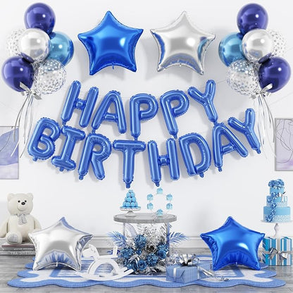 29PC Blue Happy Birthday Balloon Banner, 16 Inch 3D Aluminum Letter Banner Sign by Paready