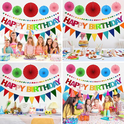 Rainbow 3D Happy Birthday Banner, Pre-Strung Felt Party Decorations | - Image 8