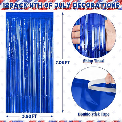 ZATAYE 12 Pack Dark Blue Foil Curtain Streamer Decorations | Dark blue - Image 2