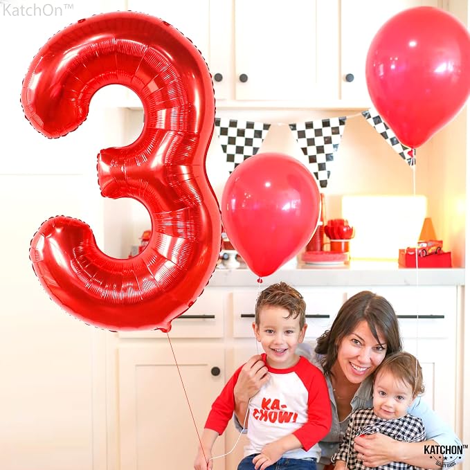 KatchOn Red Number 3 Balloon 40 Inch, 3 Birthday Decorations | Red Foil Number - Image 7