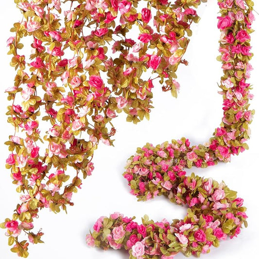 Artificial Flower Garland 8pcs 8.2ft Rose Vine Decor, Fall Purple Flower | by PONKING