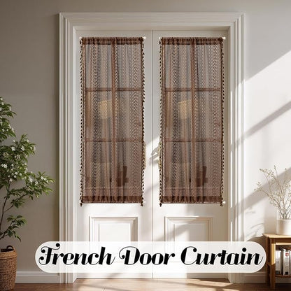 Sutuo Home Dark Coffee French Boho Door Curtains - Image 2
