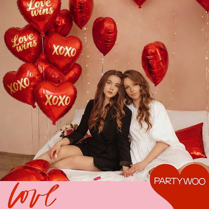 PartyWoo Valentine's Balloons 15pcs 18 Inch Foil Love XOXO Red Heart Balloons - Image 5