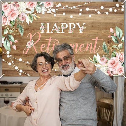 Mocsicka Rustic Retirement Backdrop Banner 6x3.6ft | Pink Floral Women Happy - Image 6