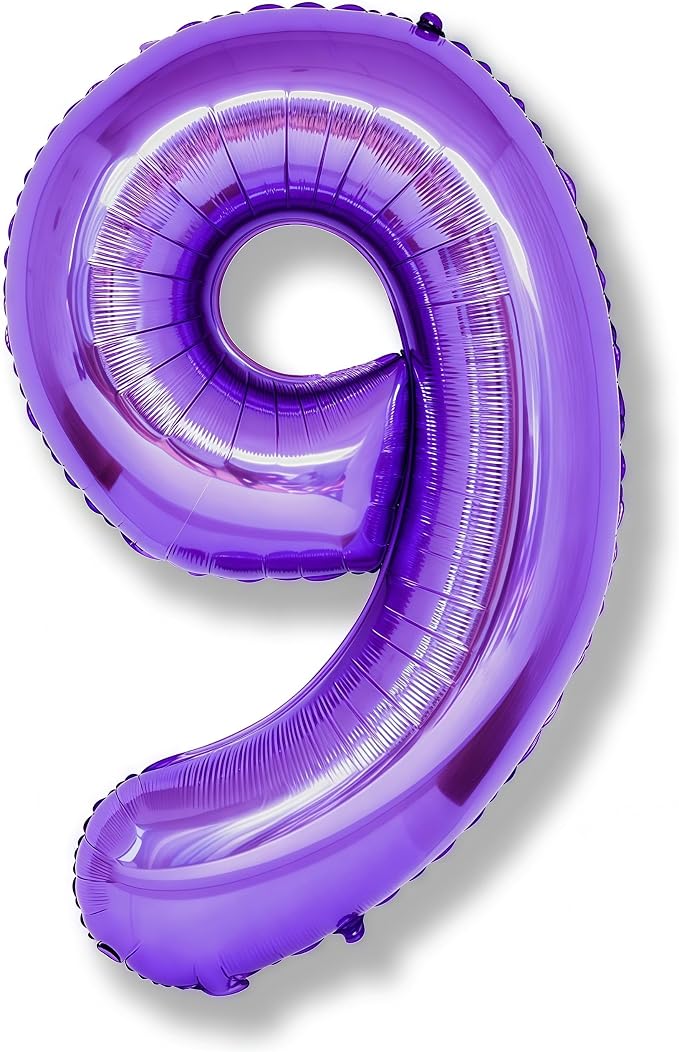 40 Inch Purple Number Balloons, Giant Self Inflating Foil 9 Years Old Birthday by Isndare