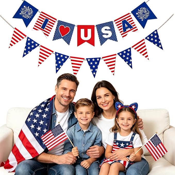 Patriotic Banner 4th of July Decorations, Stars and Stripes Flag Bunting - Image 7