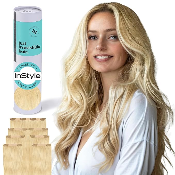 Irresistible Me Real Human Hair Extensions Clip Ins – 100% Human Hair Clip In Extensions for Length & Volume – Invisible Extension – Heat Resistant & Dyeable – Light Blonde, 20 Inches