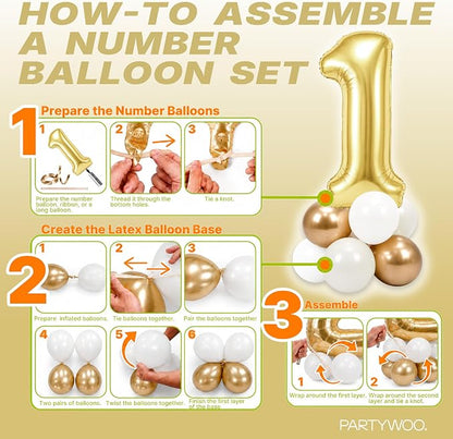 PartyWoo Number Balloons 40 Inch Gold Number 16 Kit 33pcs - Image 7