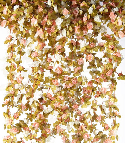 Artificial Flower Garland 6pcs 8.2ft Rose Vine Decor, Fall Pink Flower | by PONKING