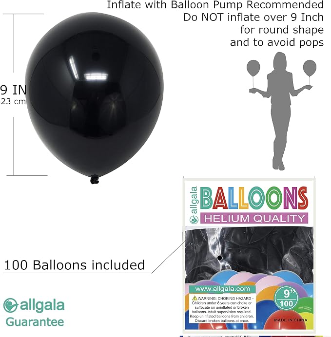 Allgala 100 Count 9 Inch Helium Grade Premium Latex Balloons - Image 2
