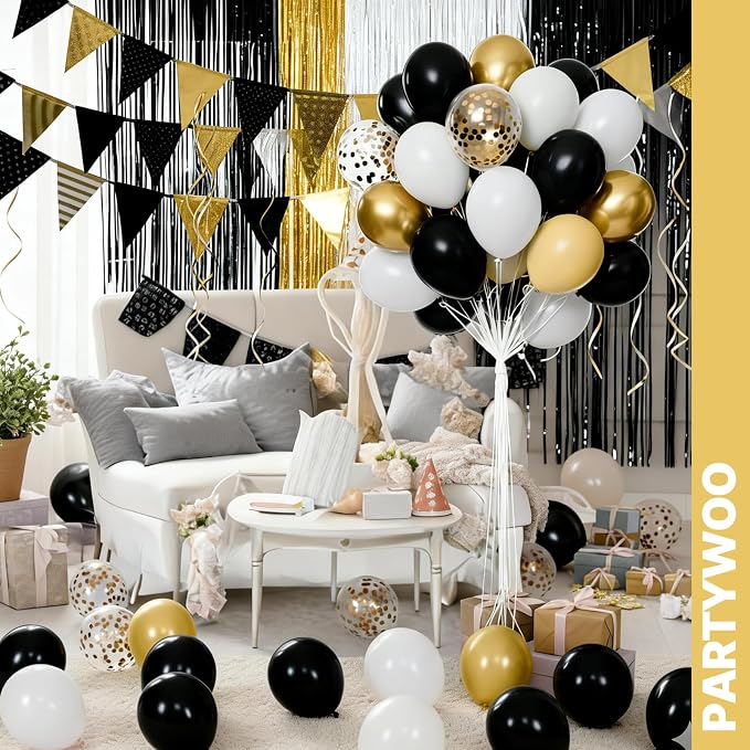 PartyWoo Black and Gold Balloons 66pcs Matte Black Metallic Gold Balloons | - Image 8