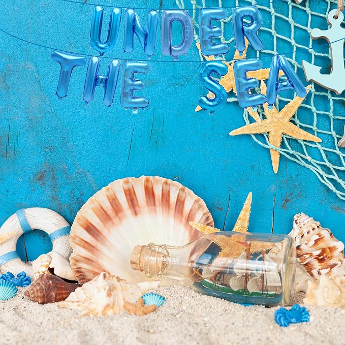 16 Inch Blue Under the Sea Letter Balloons, Foil Mylar Balloon Banner - Image 5