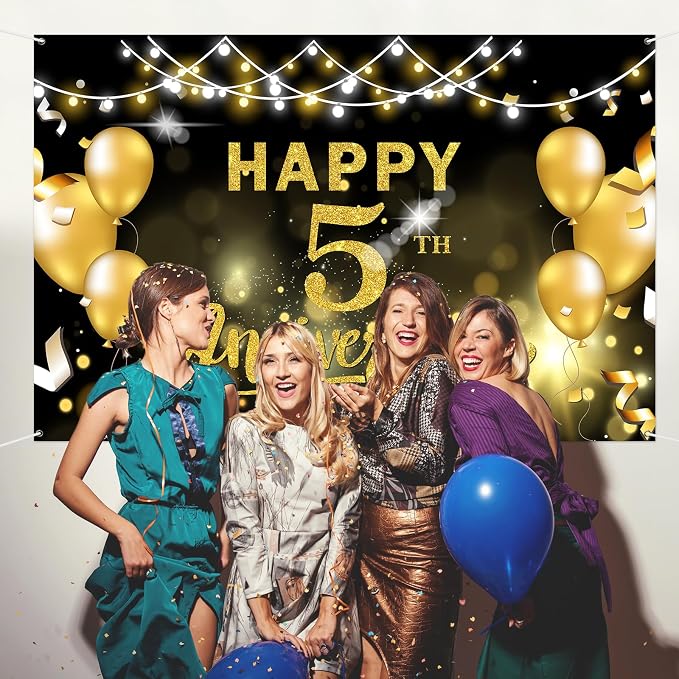WeBenison Happy 5th Anniversary Backdrop 5th Wedding Anniversary Photography - Image 6